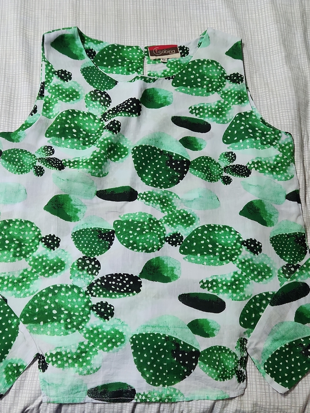 Green Cactus-Print Sleeveless Blouse